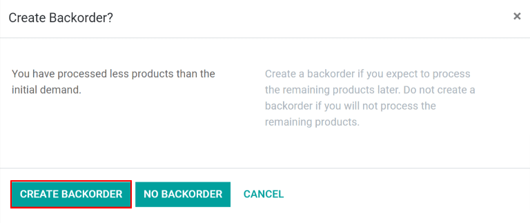 The Create Backorder? pop-up window.