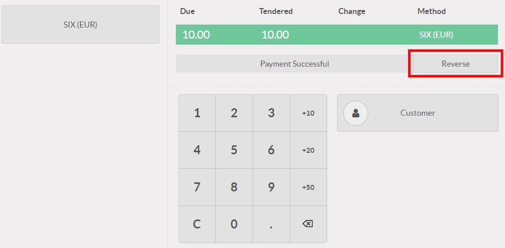 The Reverse button on the PoS interface.