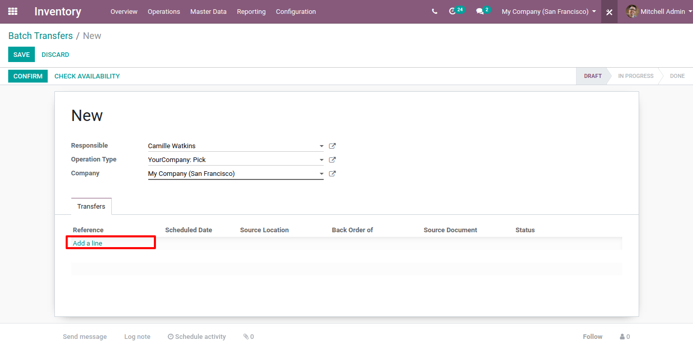 View of a Batch Transfers form