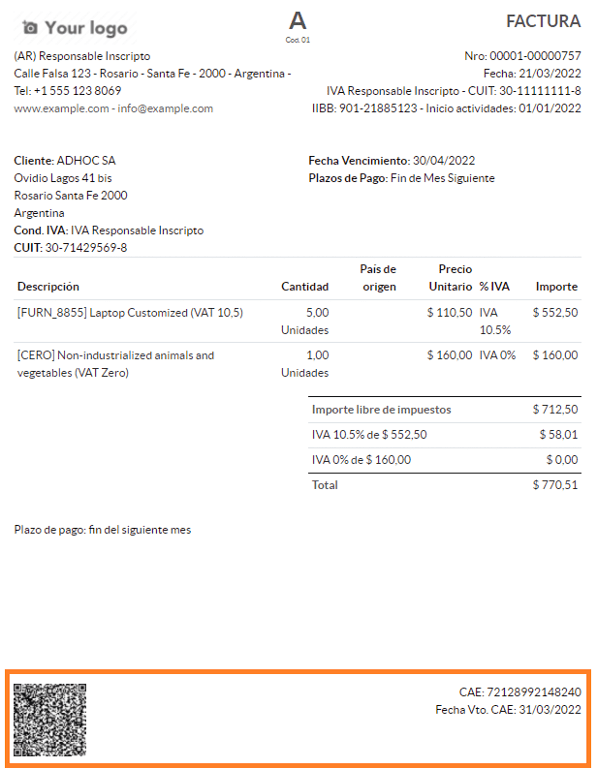 Invoice printed report.