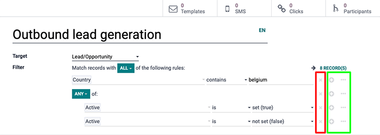 The drop-down filter menu in the Marketing Automation application.