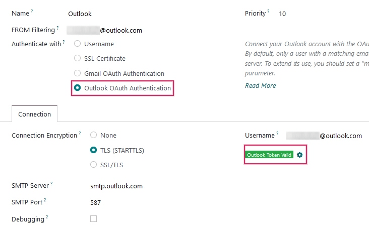 Valid Outlook Token indicator.