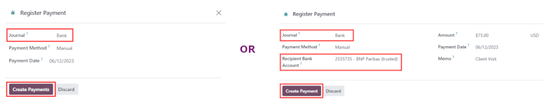 Different options appear when registering an individual expense report versus multiple expense reports at once.