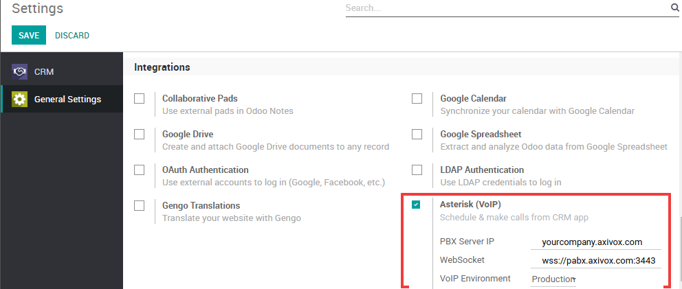 Axivox 作为 VoIP 供应商在 Odoo 数据库中的集成