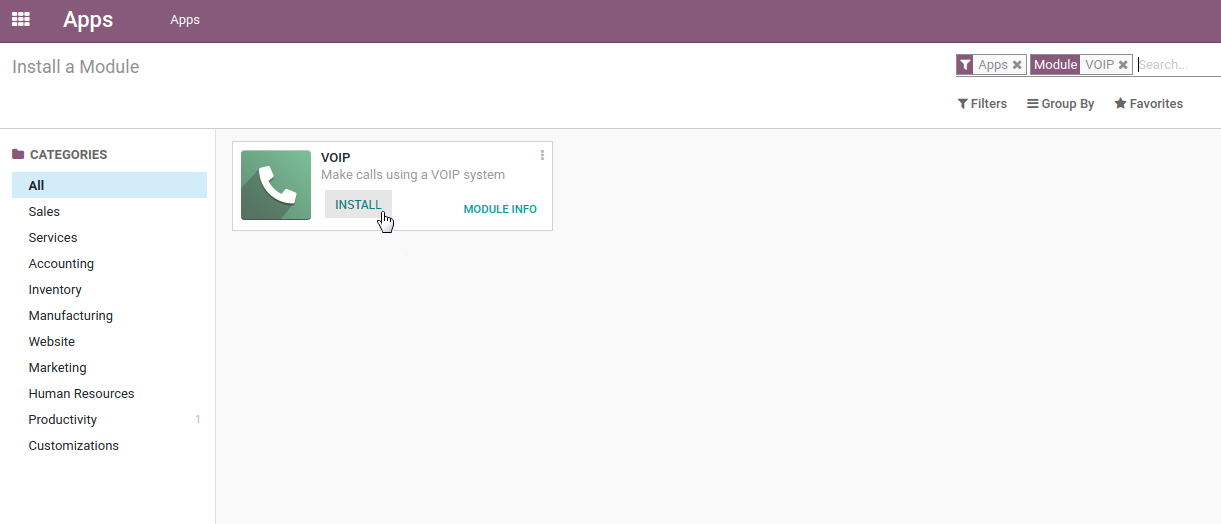 Odoo 数据库上的 VoIP 模块安装