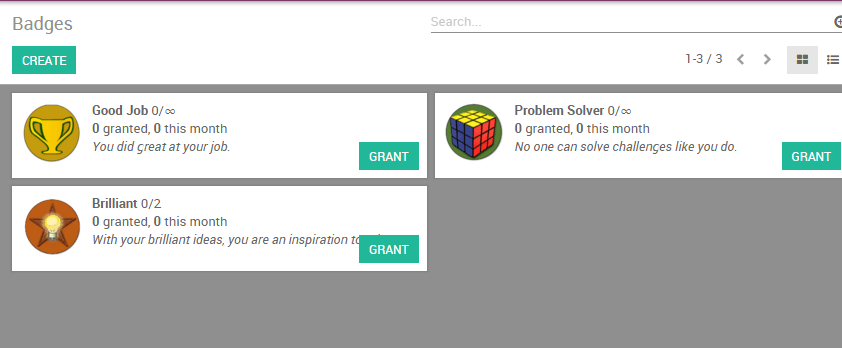 View of the badges page in Odoo