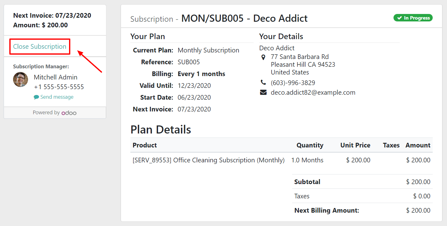 Close your subscription from a customer point of view with Odoo Subscriptions