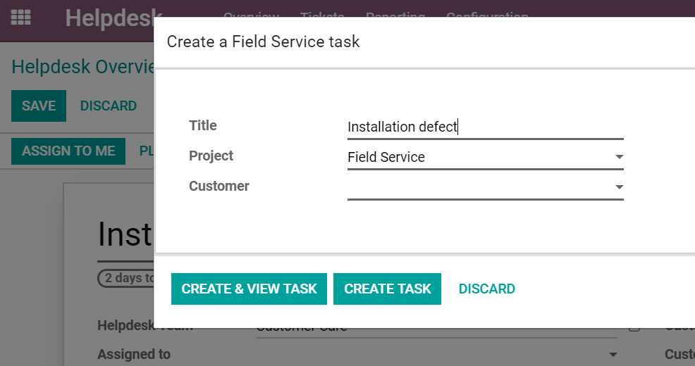 Tasks from tickets in Odoo Field Service