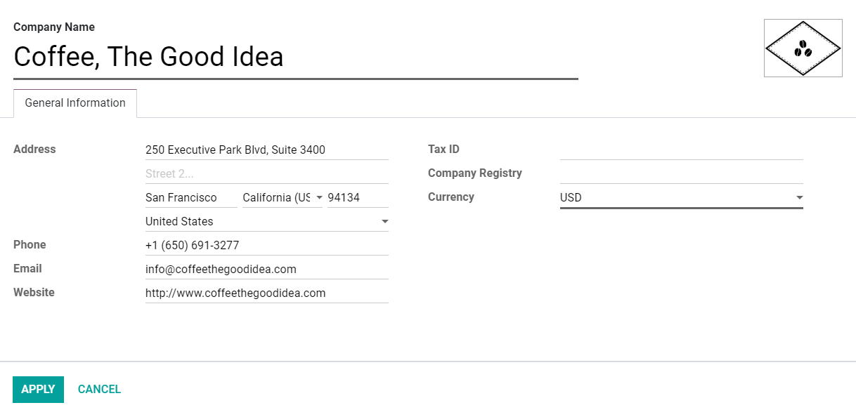 Add your company's details in Odoo Accounting and Odoo Invoicing