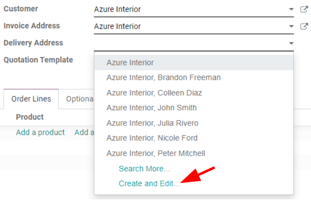 How to add addresses from a quotation on Odoo Sales?