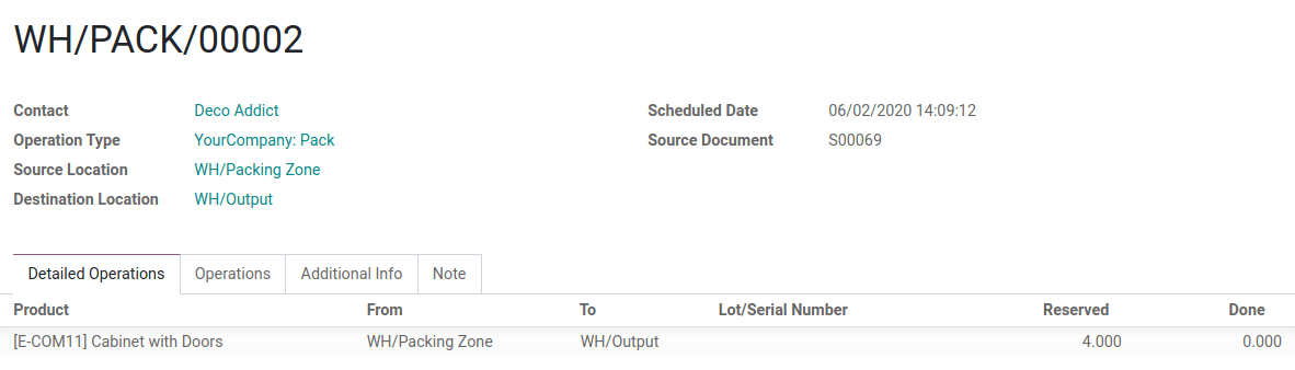 view of the detailed operations for a transfer between the packing and output zones