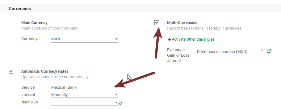 Multi currency configuration